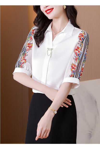 Fashion Print Chiffon Blouse Women Shirt Lotus Sleeve Summer Women