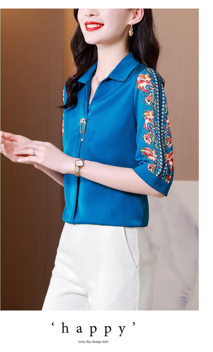 Fashion Print Chiffon Blouse Women Shirt Lotus Sleeve Summer Women