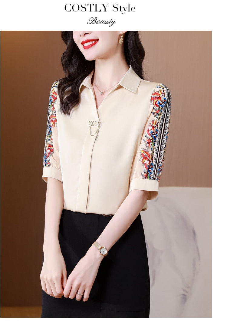 Fashion Print Chiffon Blouse Women Shirt Lotus Sleeve Summer Women