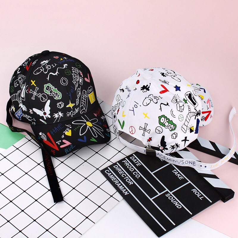 Korean Style Letter Printing Graffiti Baseball Cap for Women Men Fashion Spring Summer Snapback