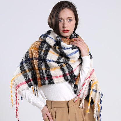 2022 NEW Luxury Cashmere Women Plaid Scarf Winter Warm Shawl and