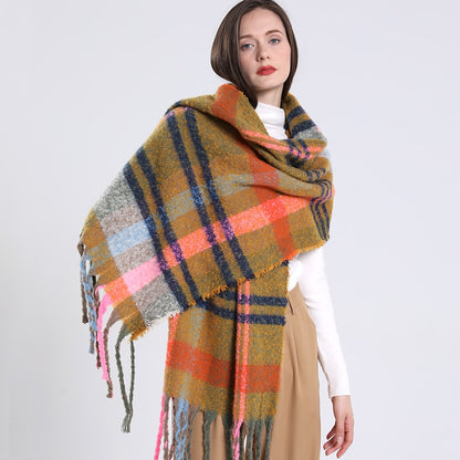 2022 NEW Luxury Cashmere Women Plaid Scarf Winter Warm Shawl and