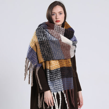 2022 NEW Luxury Cashmere Women Plaid Scarf Winter Warm Shawl and