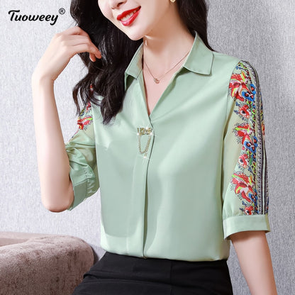 Fashion Print Chiffon Blouse Women Shirt Lotus Sleeve Summer Women