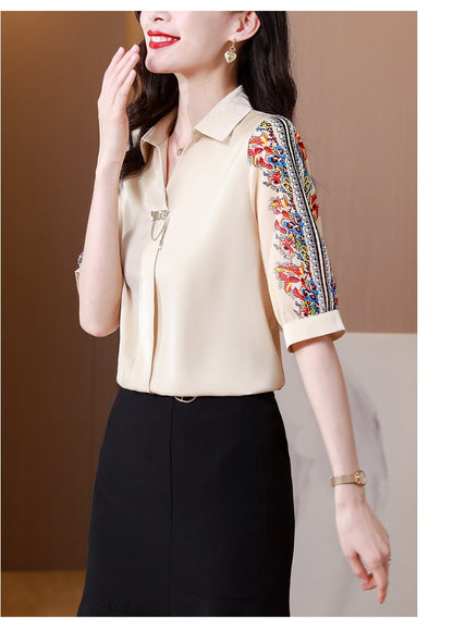 Fashion Print Chiffon Blouse Women Shirt Lotus Sleeve Summer Women