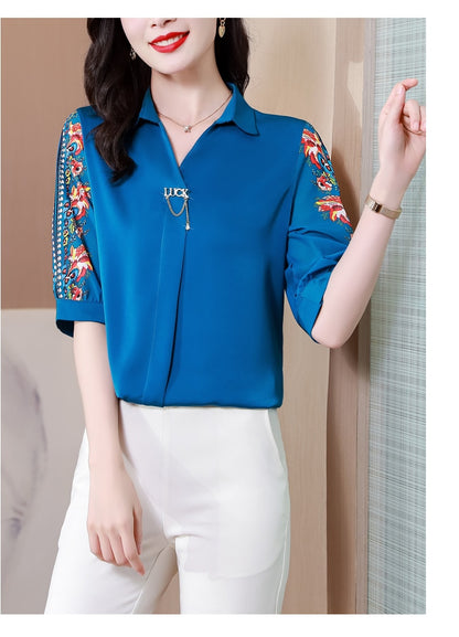 Fashion Print Chiffon Blouse Women Shirt Lotus Sleeve Summer Women