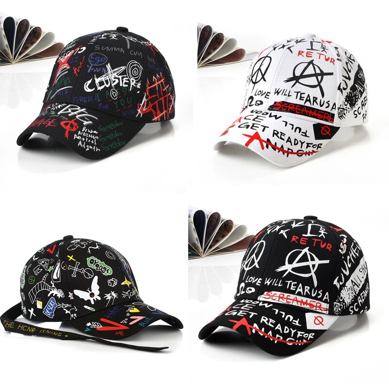 Korean Style Letter Printing Graffiti Baseball Cap for Women Men Fashion Spring Summer Snapback