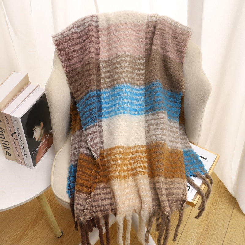 2022 NEW Luxury Cashmere Women Plaid Scarf Winter Warm Shawl and