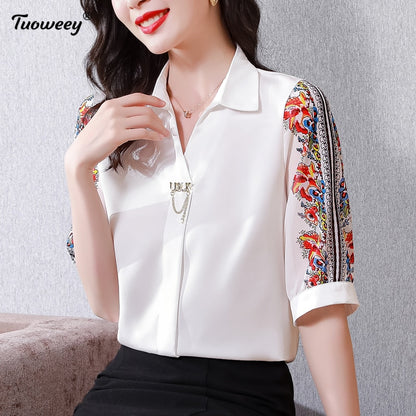 Fashion Print Chiffon Blouse Women Shirt Lotus Sleeve Summer Women