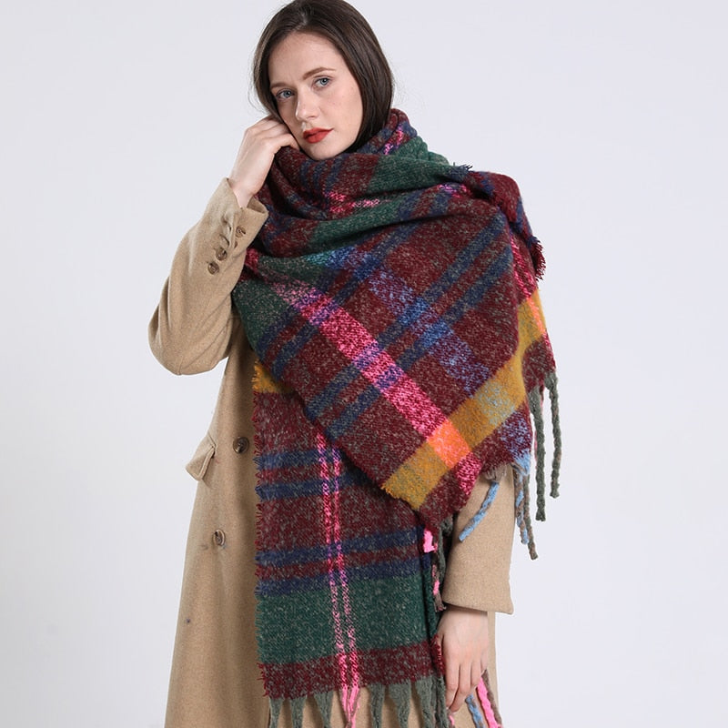 2022 NEW Luxury Cashmere Women Plaid Scarf Winter Warm Shawl and