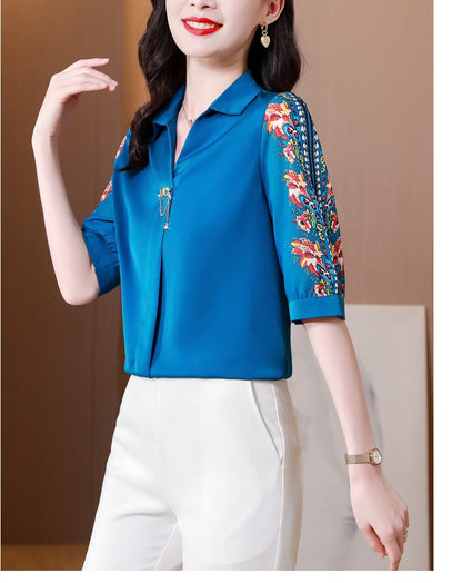 Fashion Print Chiffon Blouse Women Shirt Lotus Sleeve Summer Women