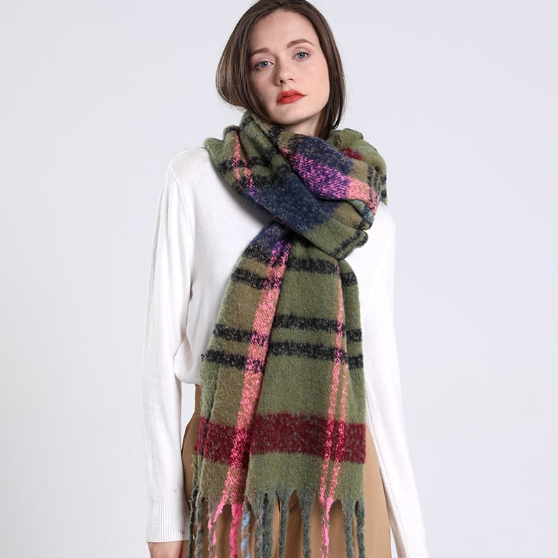 2022 NEW Luxury Cashmere Women Plaid Scarf Winter Warm Shawl and