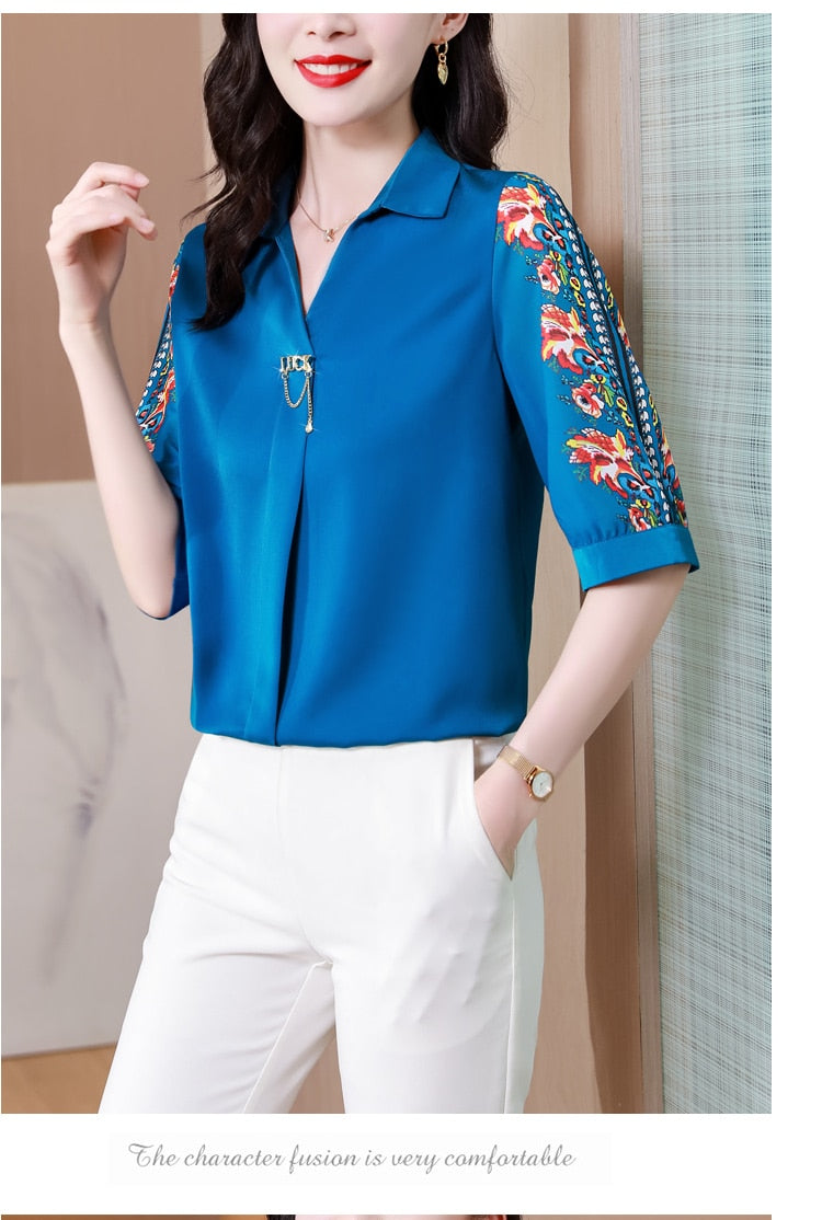 Fashion Print Chiffon Blouse Women Shirt Lotus Sleeve Summer Women