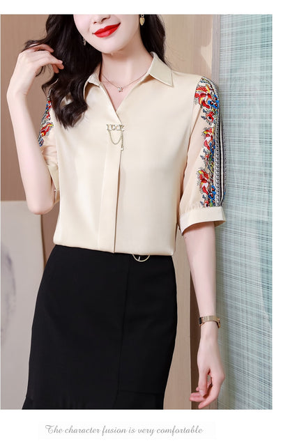 Fashion Print Chiffon Blouse Women Shirt Lotus Sleeve Summer Women