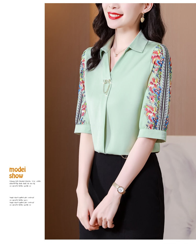 Fashion Print Chiffon Blouse Women Shirt Lotus Sleeve Summer Women