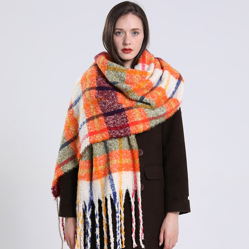 2022 NEW Luxury Cashmere Women Plaid Scarf Winter Warm Shawl and