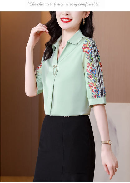 Fashion Print Chiffon Blouse Women Shirt Lotus Sleeve Summer Women