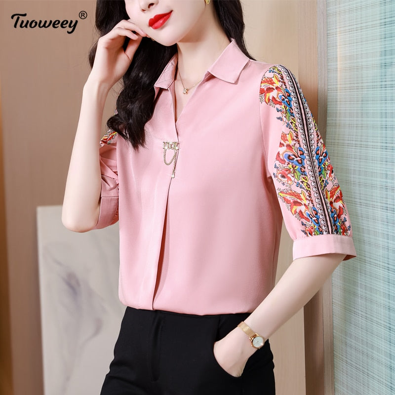 Fashion Print Chiffon Blouse Women Shirt Lotus Sleeve Summer Women