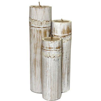 Set of 3 Bamboo Candles - Whitewash - Shopy Max