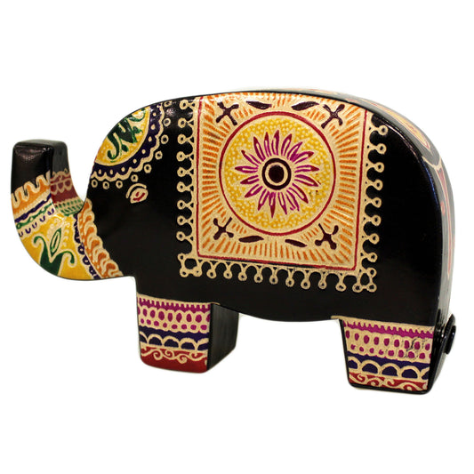 Leather Money Box - Med Black Elephant