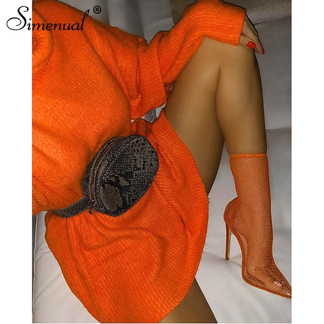 Simenual Knitwear Turtleneck Autumn Winter Sweaters Women Neon Color Long Sleeve Jumpers Fashion 2019