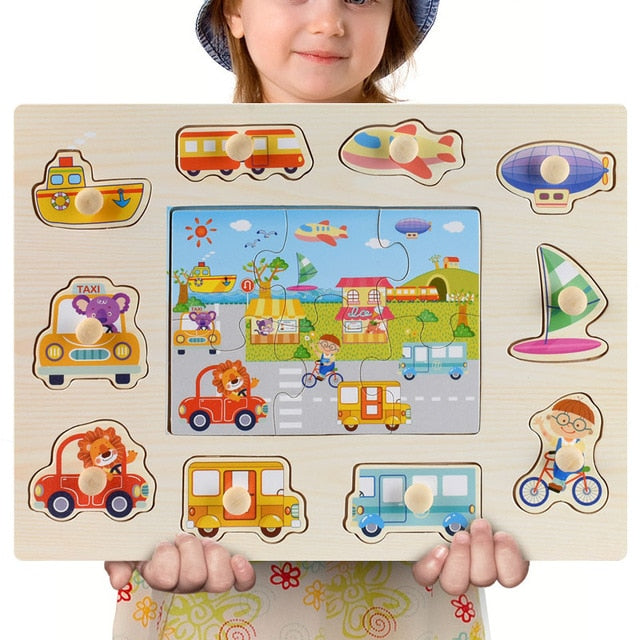 New 30cm Baby Toys Montessori Wooden Puzzle Hand Grab Board Educational Wood Puzzles