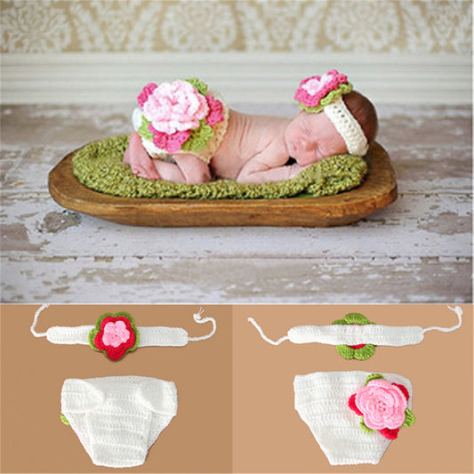 Flower Newborn Costume Baby Hat Short Set Handmade  Knit Crochet