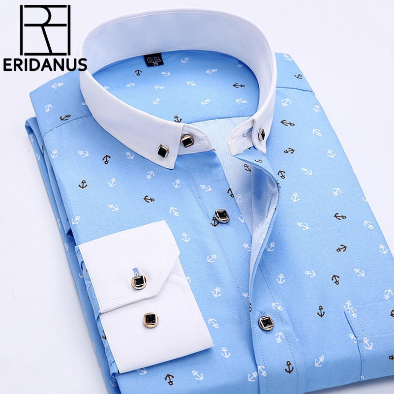 Brand Print Men Shirt Long-sleeve Shirt Slim Fit Casual Shirts Fashion ...