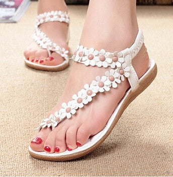 2016 Bohemia Women Sandals Floral Strap Flat Heel Beach Shoes Woman Causal Flip - Shopy Max