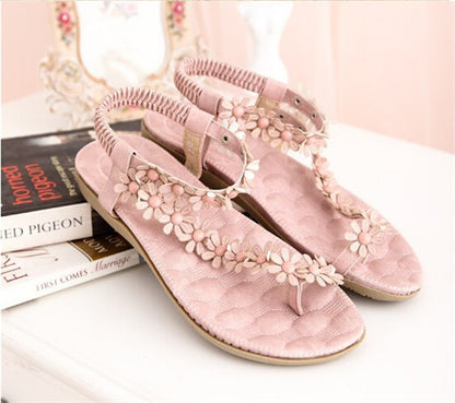 2016 Bohemia Women Sandals Floral Strap Flat Heel Beach Shoes Woman Causal Flip - Shopy Max