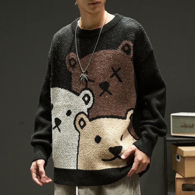 ZAZOMDE Cartoon Bear Sweater Men Winter Men Clothing Fashion Long Sleeve