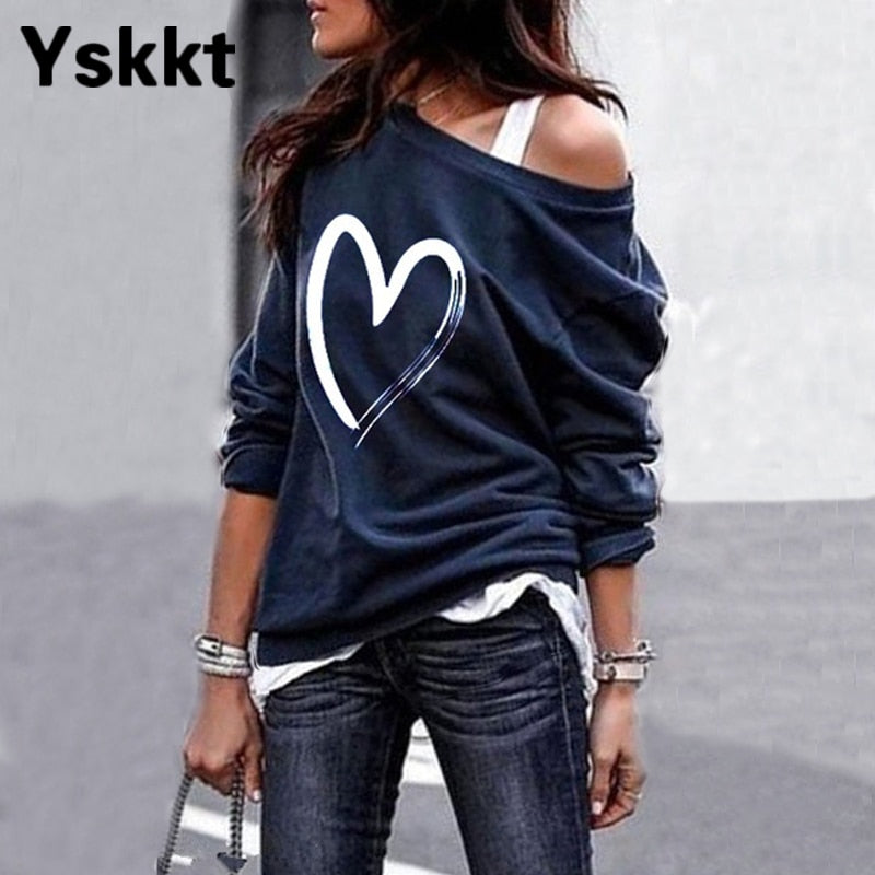 Yskkt Women's Pullover Sweatshirt Heart Printed Long Sleeve