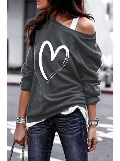 Yskkt Women's Pullover Sweatshirt Heart Printed Long Sleeve