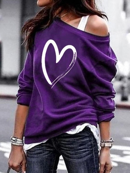 Yskkt Women's Pullover Sweatshirt Heart Printed Long Sleeve