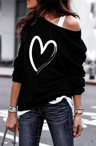 Yskkt Women's Pullover Sweatshirt Heart Printed Long Sleeve