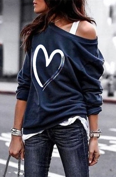 Yskkt Women's Pullover Sweatshirt Heart Printed Long Sleeve