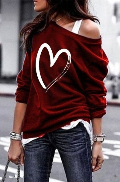 Yskkt Women's Pullover Sweatshirt Heart Printed Long Sleeve