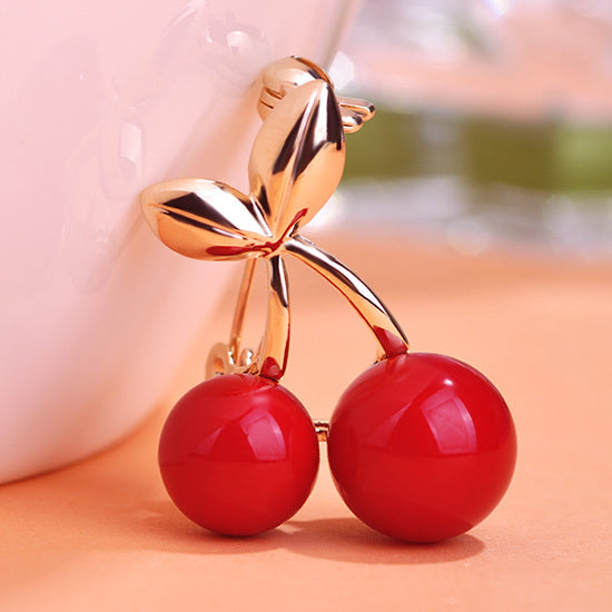 Fashion Gold Wedding Red Cherry Brooches Suit Collar Pin Hijab Pins Up Women Dress Scarf Clips Sweet Fruit Jewelry Corsages