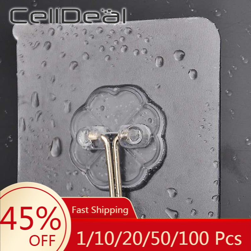 1/20/100Pcs Wall Hooks Waterproof Oilproof Self Adhesive Transparent Reusable