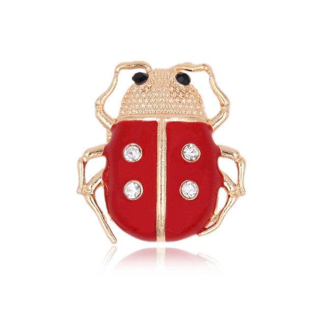 Enamel Ladybug Insect Brooch Pin Crystal Metal Women Fashion Jewelry Garment - Shopy Max