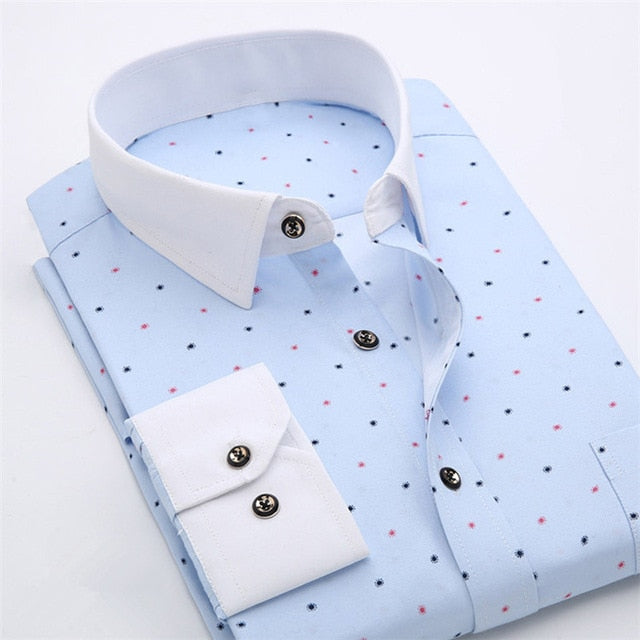 Brand Print Men Shirt Long-sleeve Shirt Slim Fit Casual Shirts Fashion ...