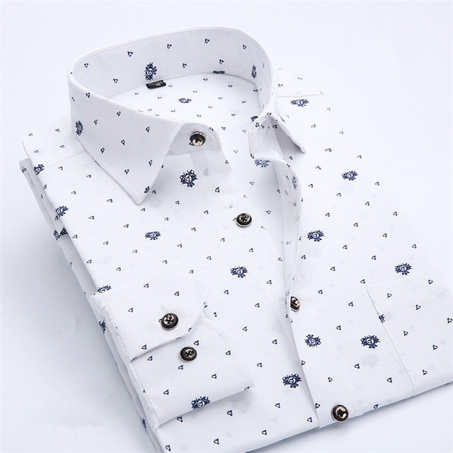 Brand Print Men Shirt Long-sleeve Shirt Slim Fit Casual Shirts Fashion ...