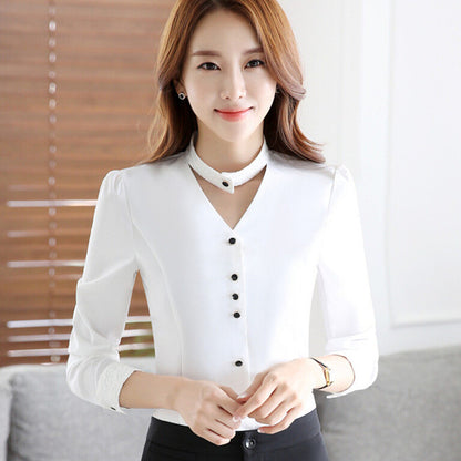 2017 New slim formal long sleeve women shirt OL autumn Elegant V-neck lace Patchwork