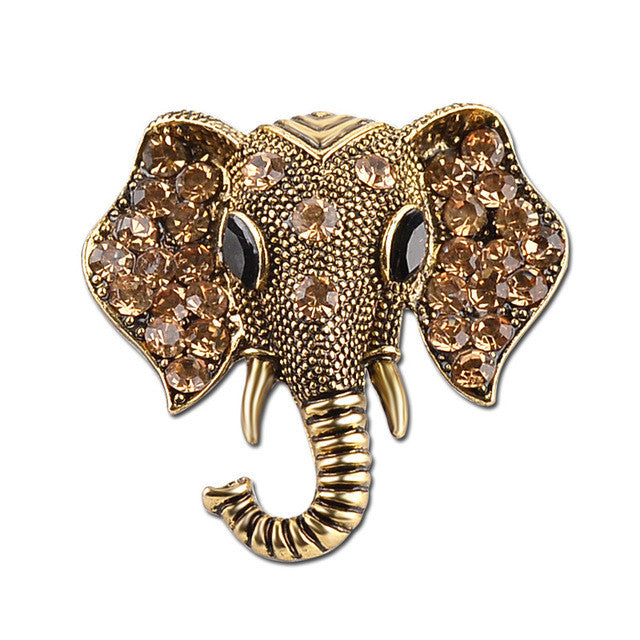 Elephant Brooches Vintage Retro Cute Rhinestone for Women Men Antique Silver Bronze