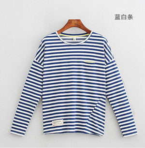 Toyouth Women T-Shirts Batwing Long Sleeve Striped Pattern O-neck Casual T shirt Female - Shopy Max