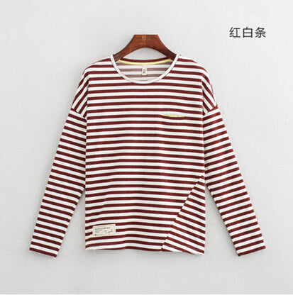 Toyouth Women T-Shirts Batwing Long Sleeve Striped Pattern O-neck Casual T shirt Female - Shopy Max