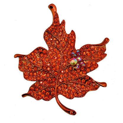 Enamel Pins Badge Crystal Rhinestone Maple Leaf Brooch Pin Plant Lapel Women Cute Collar Chapas Broches - Shopy Max