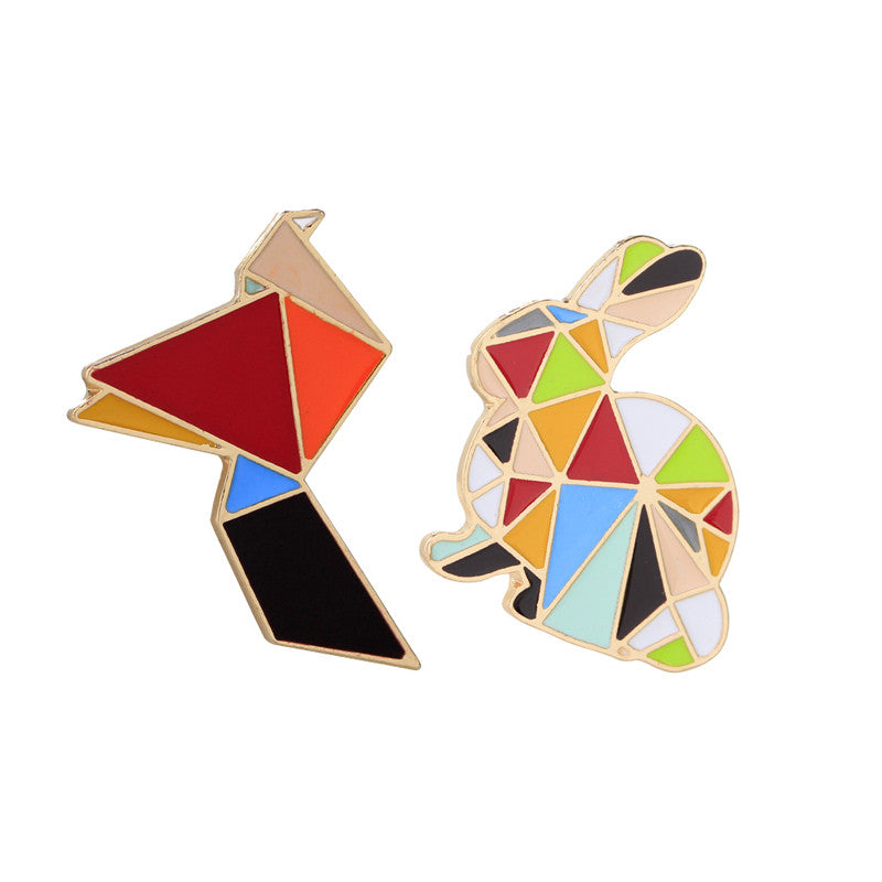 red pink Origami birds rabbit Enamel Pin colorful geometry shapes pins and broches mom Badge - Shopy Max