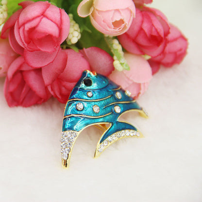 Cute Brooches Enamel Pins Love Fish Bones Collar Tip Mujer Safety Metal Pin Rhinestone