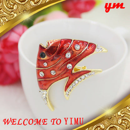 Cute Brooches Enamel Pins Love Fish Bones Collar Tip Mujer Safety Metal Pin Rhinestone